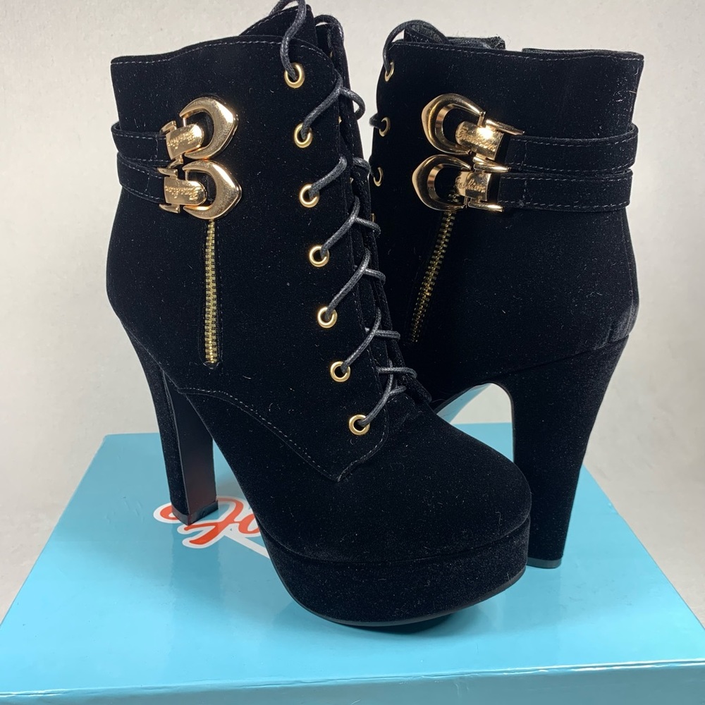 NEW ForeMode Women’s Round Toe Lace up Ankle Buckle Heel Platform Boot Size 8.5 - Picture 2 of 10